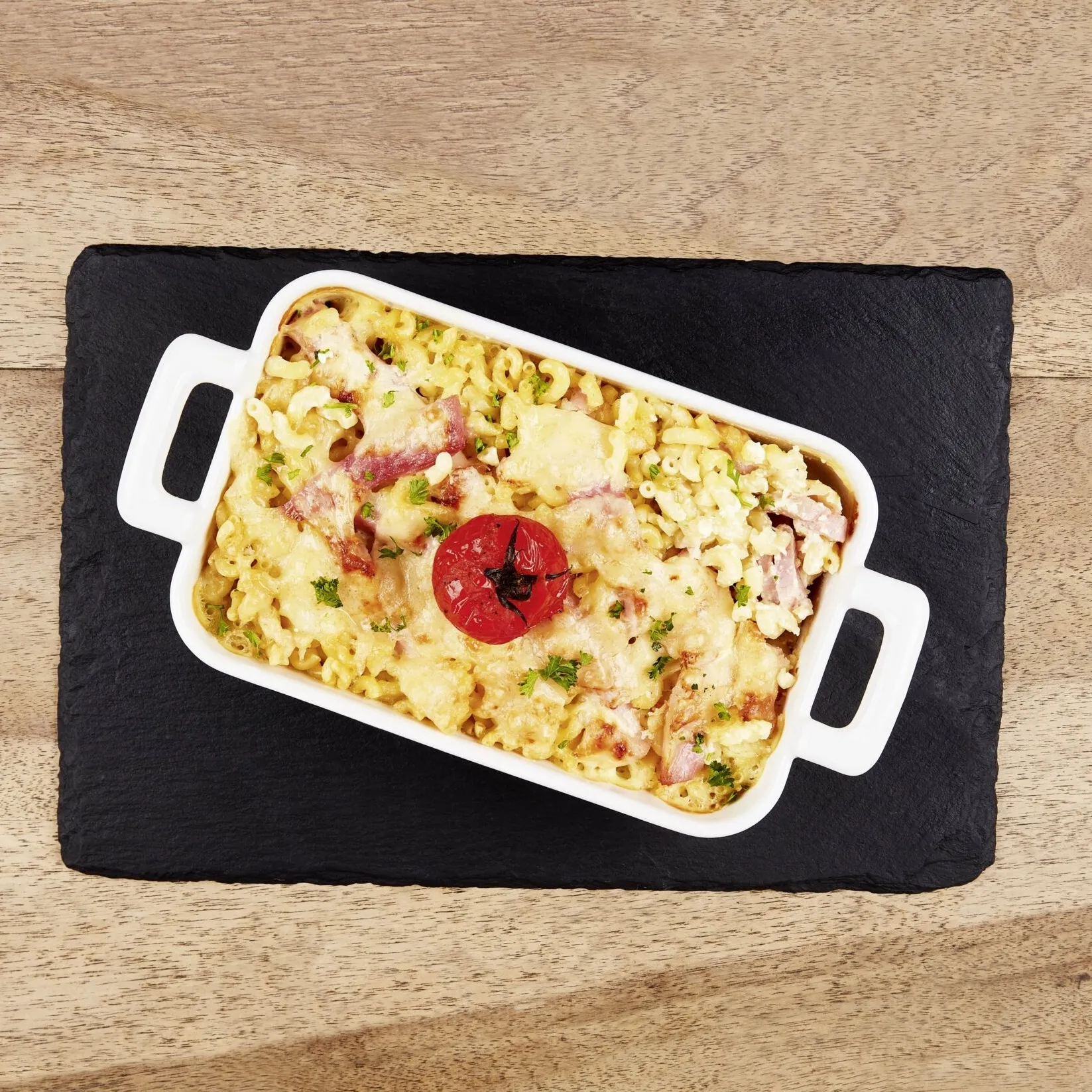 Gratin de coquillettes au jambon truffe
