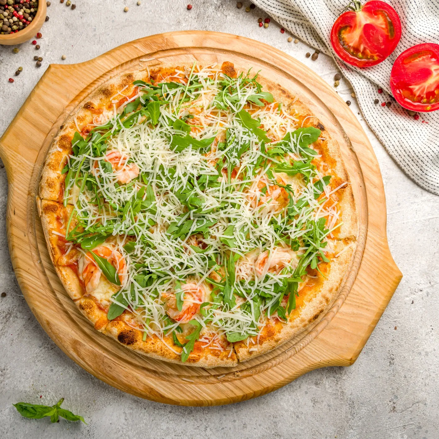 pizza crevettes pesto verde